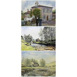 Alan Stuttle (British 1939-): Rural River Landscape, two watercolours signed max 53cm x 72cm; 'Wilton - Middlemass', watercolour signed with monogram and titled 33cm x 43cm (3)