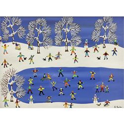 Gordon Barker (British 1960-): 'Out in the Snow', acrylic on paper signed, titled verso 28.5cm x 38cm