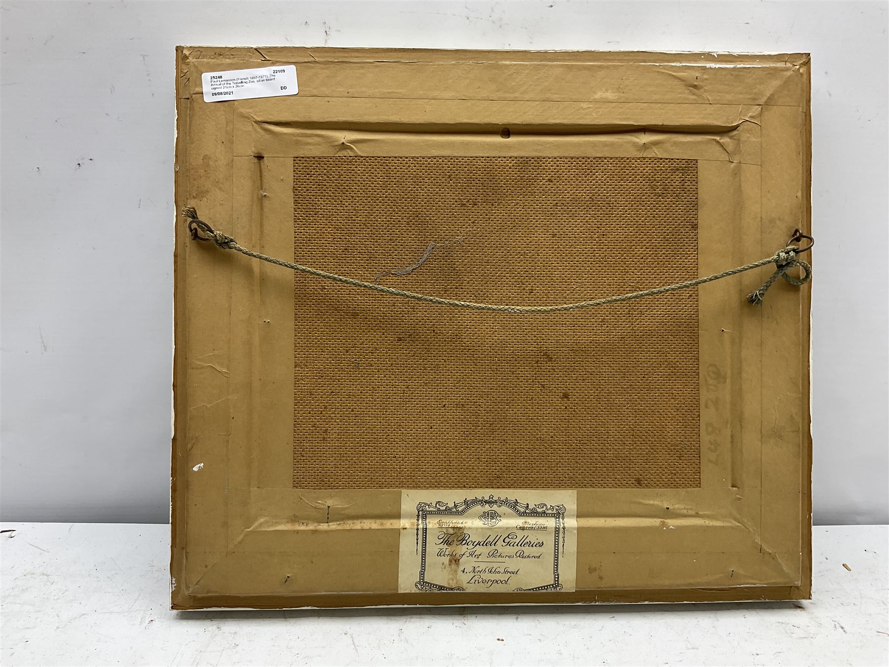 Paul Lemasson (French 1897-1971): The Arrival of the Travelling Zoo, oil on board signed 21cm x 26cm