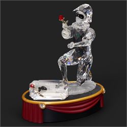 Swarovski crystal 'Masquerade' trilogy; 1999 Masquerade Pierrot, 2000 Columbine, 2001 Harlequin all with accompanying plaque, stand and original box