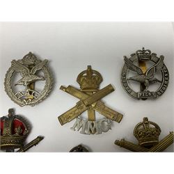 Twenty various cap badges including Rifle Brigade, Machine Gun Corps, Carabiniers, Kings Royal Rifle Corps, RAF, AAC, Glider Regiment etc