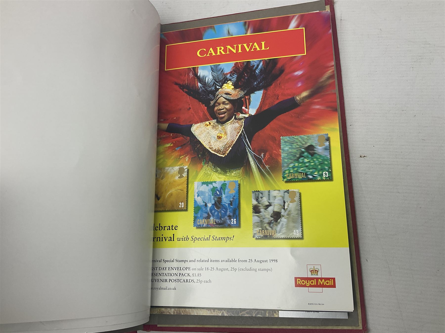 Royal Mail advertising cards, displaying upcoming commemorative issues, for use in post offices, housed in a single album