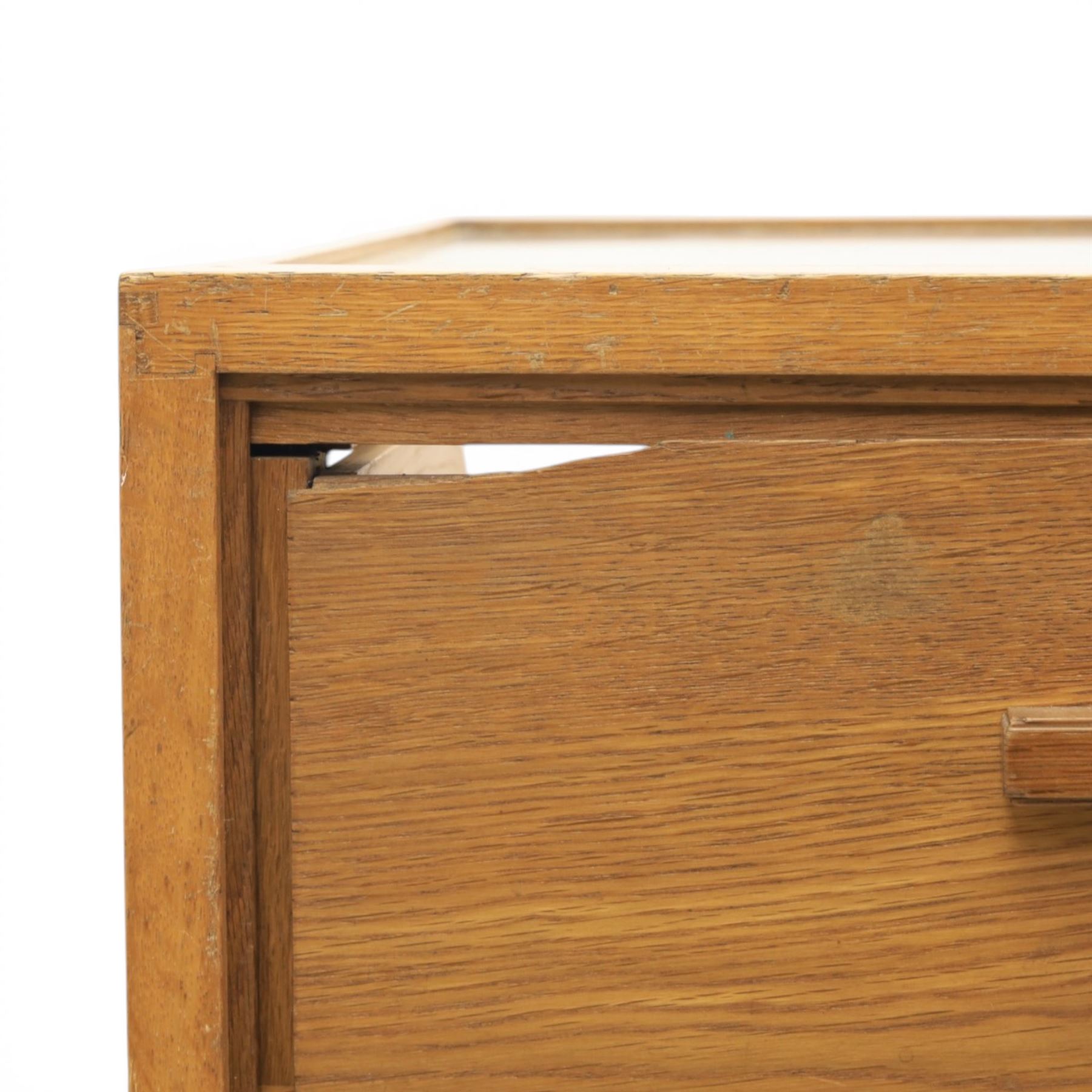 Dudley & Co - early 20th century oak framed and glazed haberdashery shop counter, fitted with sliding tray drawers