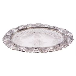 Late Victorian silver mounted cut glass bowl, of oval form with pierced and foliate chased silver rim, hallmarked Birmingham 1899, makers mark worn and indistinct, W25.5cm