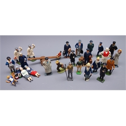  Twenty-five die-cast figures of town and village people and workmen including clergymen, Sissons Paints laddermen, rialway porter, sea captain, businessmen and women, land army girl, children on see-saw etc  