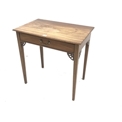 19th century mahogany single drawer side table, fretwork mounts, W71cm, D45cm, H71cm