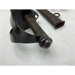 19th century Imperial German army heavy cavalry officers sword by Schnitzler and Kirschbaum, with 89cm single fullered steel blade and sheet steel basket hilt with teardrop cut-out and wire-bound leather grip L107.5cm overall; in steel scabbard with two suspension rings; and British Army 1822 Pattern Infantry Officer's sword in associated scabbard (2)