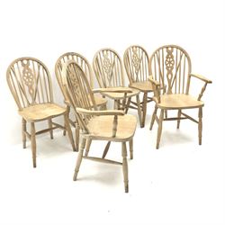 Set six beech wheel back farmhouse style chairs, turned supports, W38cm