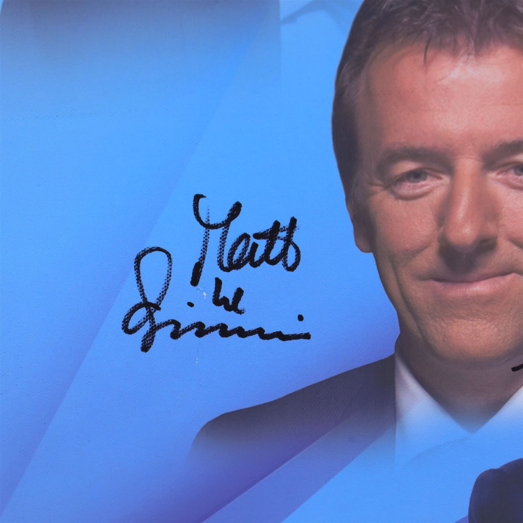 Soccer Saturday canvas, signed by Jeff Stelling, Matt le Tissier, Phil Thompson etc, H41cm, W51cm