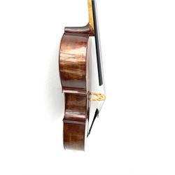 Alfred Stingl by Hofner cello, model AS-360 with 75.5cm two-piece maple back and ribs and spruce top, bears label with serial no.JO411-0706, L122cm; in carbon-fibre carrying case with bow