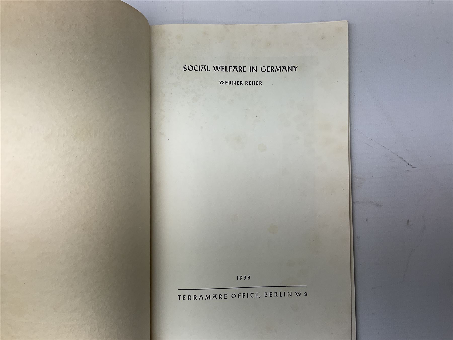 Set of six 1938 German booklets by Terramare Publications comprising No.1 Adolf Hitler by Philip Bouhler, No.2 German Political Profiles by Hans Heinz Sadila-Mantau, No.3 Versailles in Liquidation by Friedrich Grimm, No.4 German Law and Legislation by Erich Schinnerer, No.5 German Labour Service by Fritz Edel and No.6 Social Welfare in Germany by Werner Reher; some illustrated; all with English text (6)