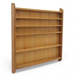 Mouseman - oak plate rack, five shelves each with twin grooves, wall mountable, with signa...