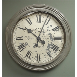  Gent & Co Ltd Leicester 'Parsons Patent' electric impulse slave clock, circular moulded case, grey painted, D39cm  