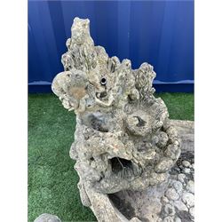 Composite stone naturalistic two piece garden water feature set with otters and logs (W58cm, H72cm, D77cm), and a small composite stone rabbit ornament  - THIS LOT IS TO BE COLLECTED BY APPOINTMENT FROM DUGGLEBY STORAGE, GREAT HILL, EASTFIELD, SCARBOROUGH, YO11 3TX
