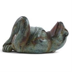 Bronze figure of resting frog, H10cm