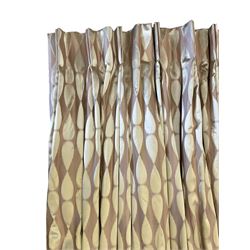 Furnish & Fettle - pair thermal lined curtains, in champagne fabric decorated with trailing vertical teardrop pattern, double pinch pleated headers, width at header - 110cm, drop - 309cm (per curtain)