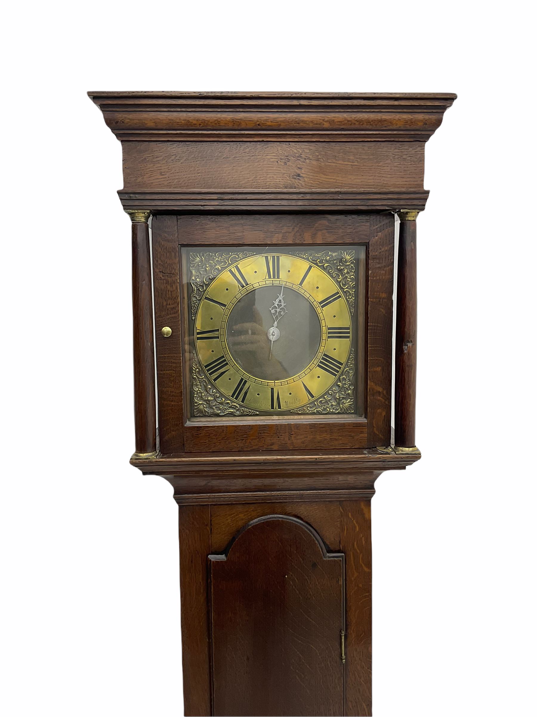 Oak cased mid-18th century longcase clock with a four pillar 30