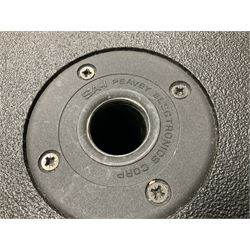 Peavey XR-696F 1200W Amplifier, serial no.K0241228, L47cm; with two Peavey UL bass bins L56cm and two Peavey top speakers L45cm with connecting rods; all with covers; and quantity of heavy duty cables, two microphone cables and microphone stand