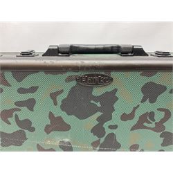 Clarke flight case for guns with camouflage finish, sponge lined interior and combination locks L134cm W34cm D11cm