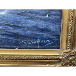 R J Wakefield (British 20th century): 'Battle of Trafalgar 21st October 1805', oil on board signed, labelled verso 45cm x 60cm