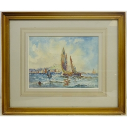 Austin Smith (British early 20th century): Leaving Scarborough Harbour, watercolour signed and dated 1925, 16cm x 22cm