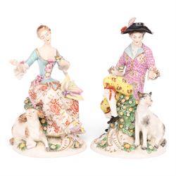 Pair of 19th century Samson figures, the gentleman wearing a wide brimmed hat with a dog, ...