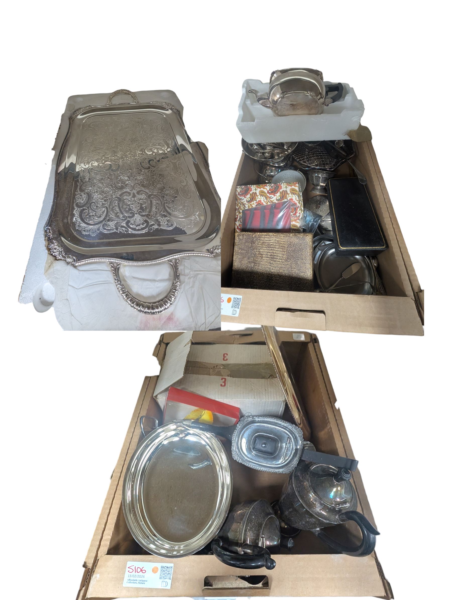 Large collection of silver plated items, including teapot, twin handled tray, cruet set and other metal ware etc