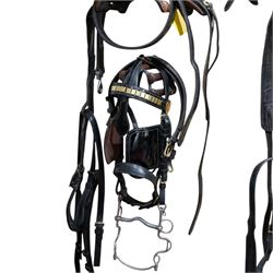 John McDonald - team set of black leather and brass harness, including four black patent leather collars (24