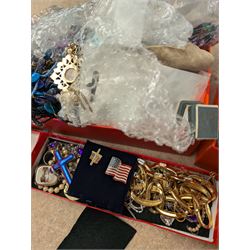 Collection of costume jewellery, including Monet earrings, beaded necklaces, rings etc