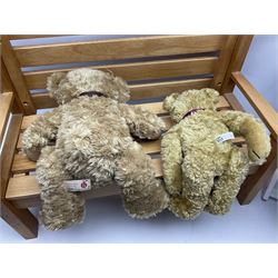 Charlie Bears bench, H41.5cm L58.5cm D29.5cm, and two Charlie Bears deck chairs, each approximately H37cm, together with a limited edition Silver Tag Bear, Logan Bear, 226/1,500, with tag, and two further bears, (6)