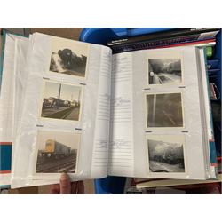 Collection of various train related books, ephemera and paraphernalia, to include various photographs, slides, the Lancaster & Yorkshire Railway Magazine, Rail Guides etc, in four boxes 