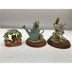 Frederick Warne & Co The World of Beatrix Potter figures to include Peter Rabbit in Mr Mcgregor's Garden, Peters Hiding place, Mrs Tiggy Winks, The Tale of Jonny Town-Mouse, etc, many with original boxes 