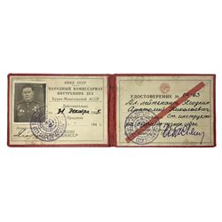 WW2 Soviet NKVD/KGB officers I.D. book dated 1945 containing photograph, seal stamps and signatures