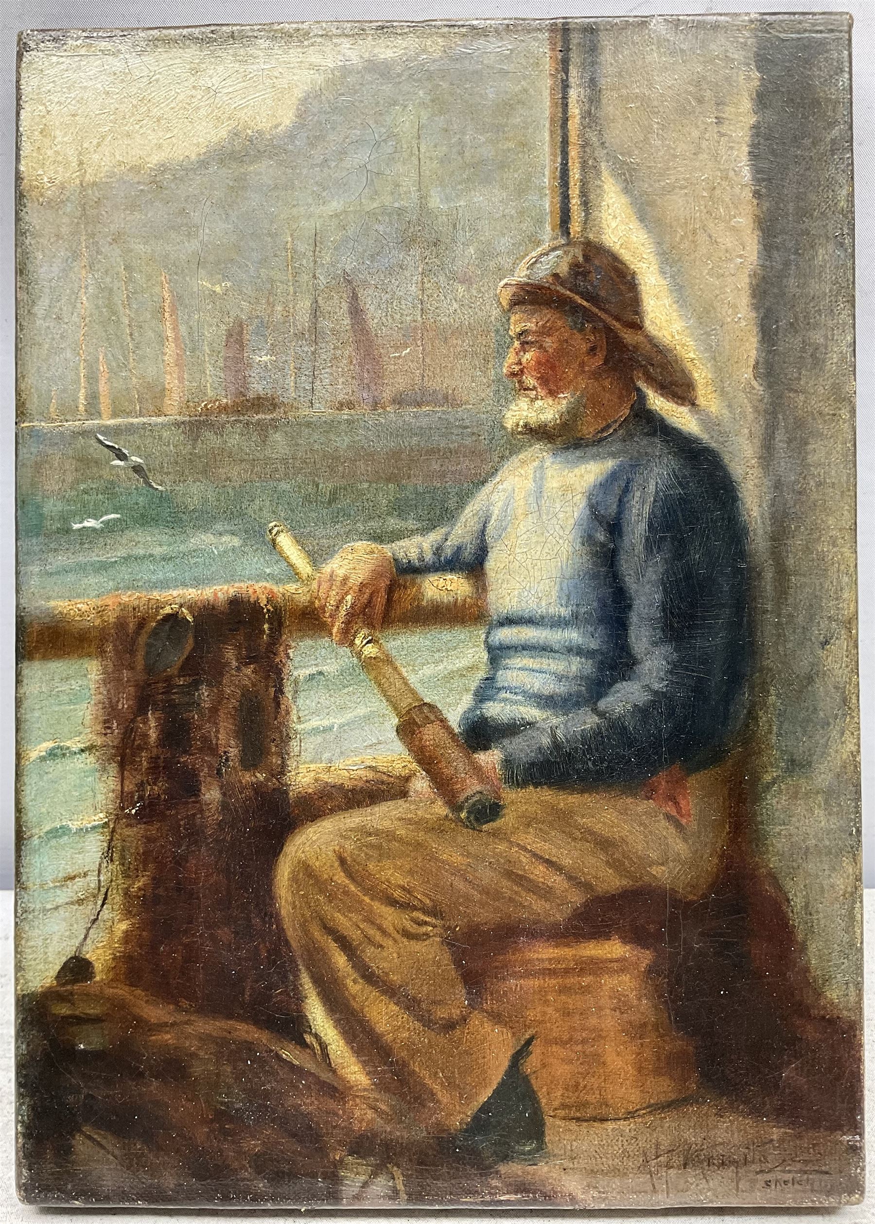 Attrib. Harold Knight (Staithes Group 1874-1961): A Newlyn Fisherman, oil on canvas indistinctly signed and inscribed 'sketch' 28.5cm x 20.5cm (unframed)