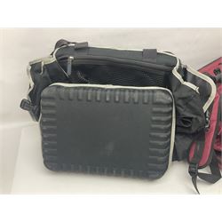 Collection of fishing memorabillia and equipment, including an Allcocks three piece split cane trout fly rod, Shakespeare Salt 3600 surf rod, two tackle bags, Old Red Seastreak multiplier reel, Sportext Saltwater fixed spool reel, fishing dvds, etc