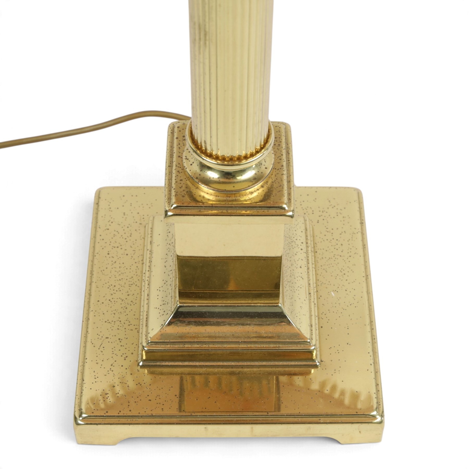 Pair of Corinthian column table lamps, upon stepped square bases, H78cm