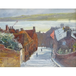 Robert Sheader (British 20th century): St Mary's Steps Scarborough, oil on board unsigned 19cm x 24cm