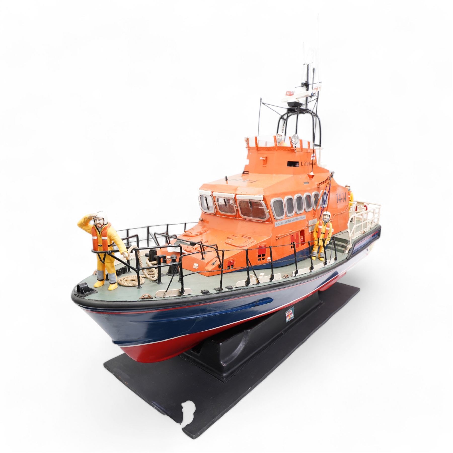 Model of the Whitby Severn Class lifeboat 'George and Mary Webb' on stand L90cm