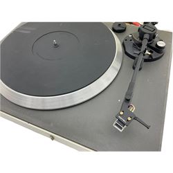 Rotel record player with pioneer amps and cassette deck with a pair of Wharfdale speakers