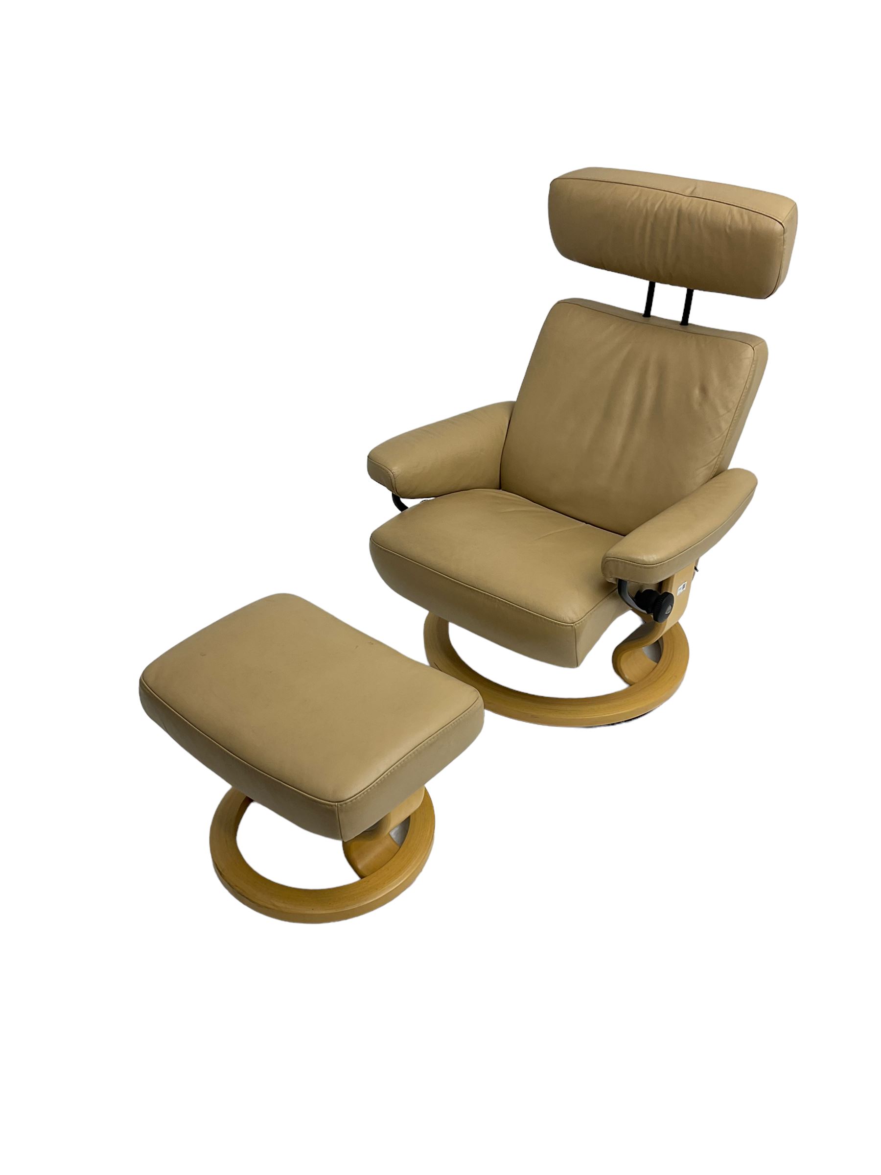 Ekornes Stressless - reclining armchair upholstered in latte leather, with footstool