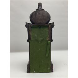 Carved wooden pocket watch holder/stand, in the form of a clock tower, with carved floral design and domed top, H36cm