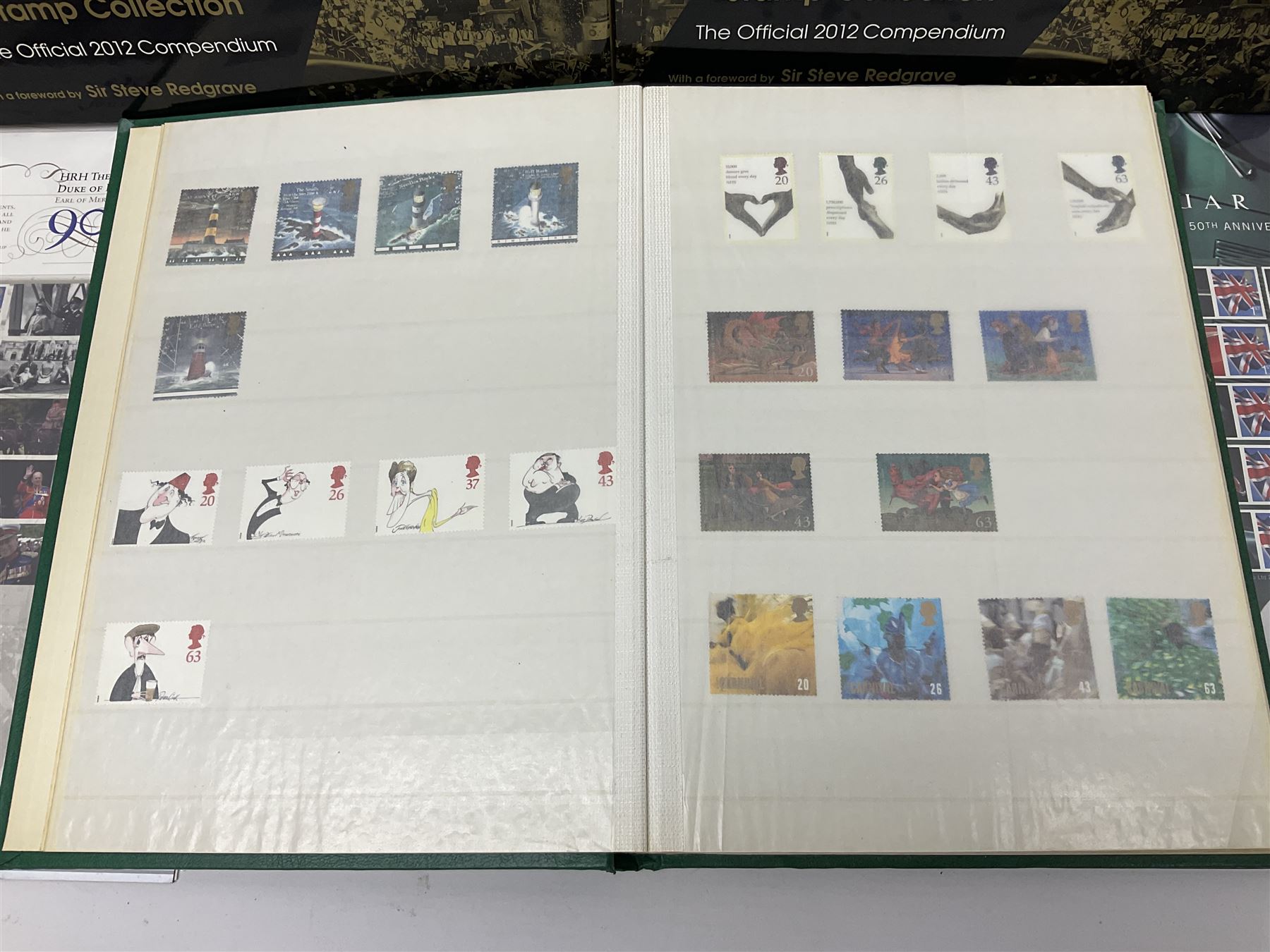 Queen Elizabeth II mint decimal stamps, mostly London 2012 Olympic games 1st class, face value of usable postage approximately 535 GBP