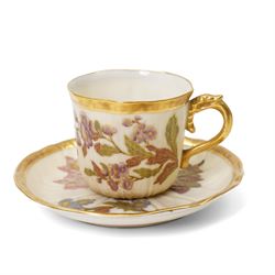Collection of Worcester blush ivory, including a pot pourri and a pair of candlesticks by George Grainger & Co, with brown and green stamps to bases, together with a teacup and saucer with marks in puce, candlesticks H12cm 
