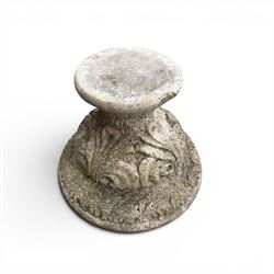 Collection of decorative cast stone garden pieces, comprising three graces bird bath, three urn planters, urn base, figure of girl and a Scottie dog (7)