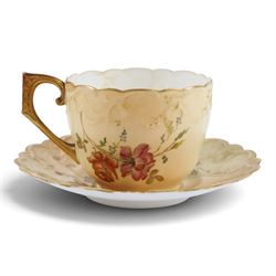 Royal Worcester blush ivory, including miniature teapot, two miniature tygs, two teacups and saucer and three miniature plates, teapot H8cm