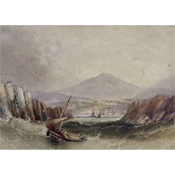 Henry Barlow Carter (British 1804-1868): Fishing Boat with Port in the Distance, watercolour with scratching out unsigned 16cm x 23cm 
