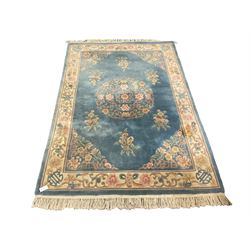 Chinese washed woollen blue ground rug
