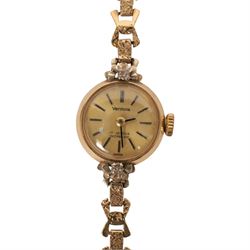 Ventore ladies 9ct gold manual wind wristwatch, on 9ct gold bracelet, hallmarked