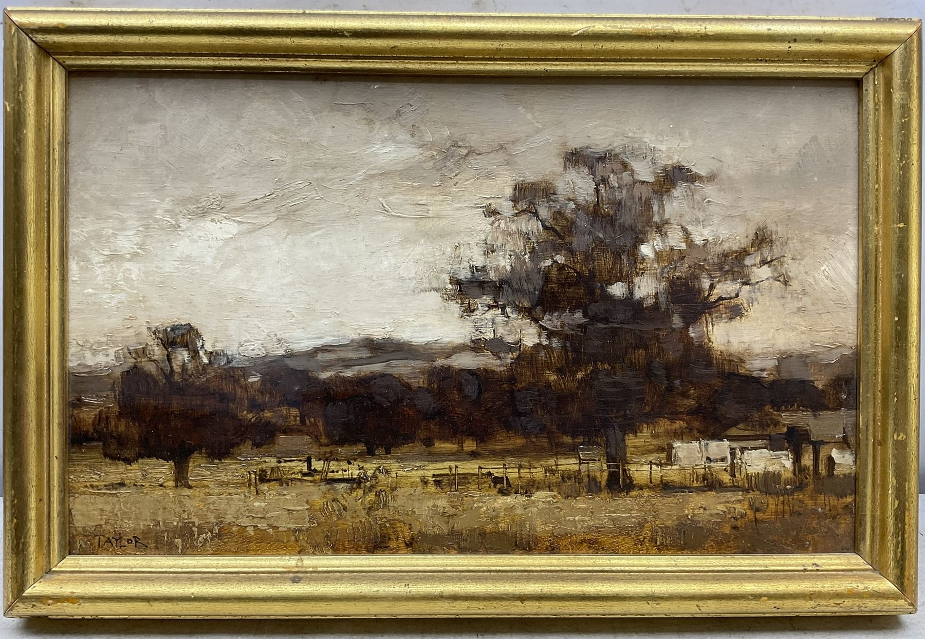 James Taylor (British 1925-2000): 'Kentish Landscape', pair oils on panel signed 24cm x 39cm (2)
Provenance: with The Lefevre Gallery, Bruton St., London, labels verso