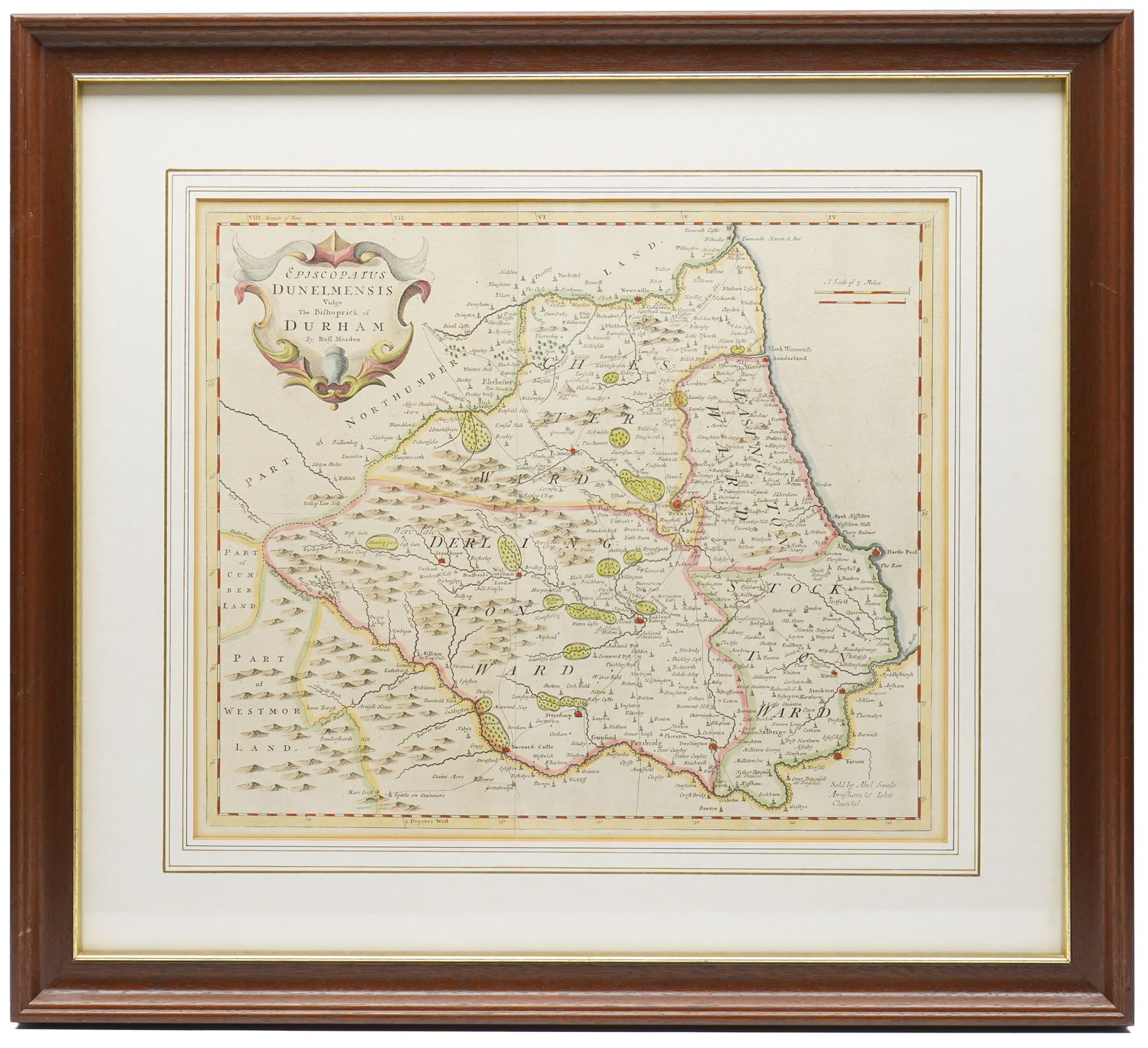 Robert Morden (British 1650-1703): 'The East Riding' 'West Riding ' 'North Riding of Yorkshire' and 'Episcopatus Dunelmensis Vulgo - the Bishoprick of Durham', set of four 17th/18th century engraved maps with hand-colouring 37cm x 42cm (4)